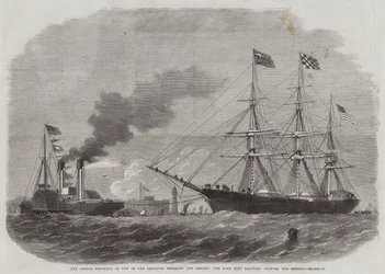De George Griswold, gesleept door de Resolute, de Mersey binnenkomend, het Rock Fort saluerend, de vlag strijkend